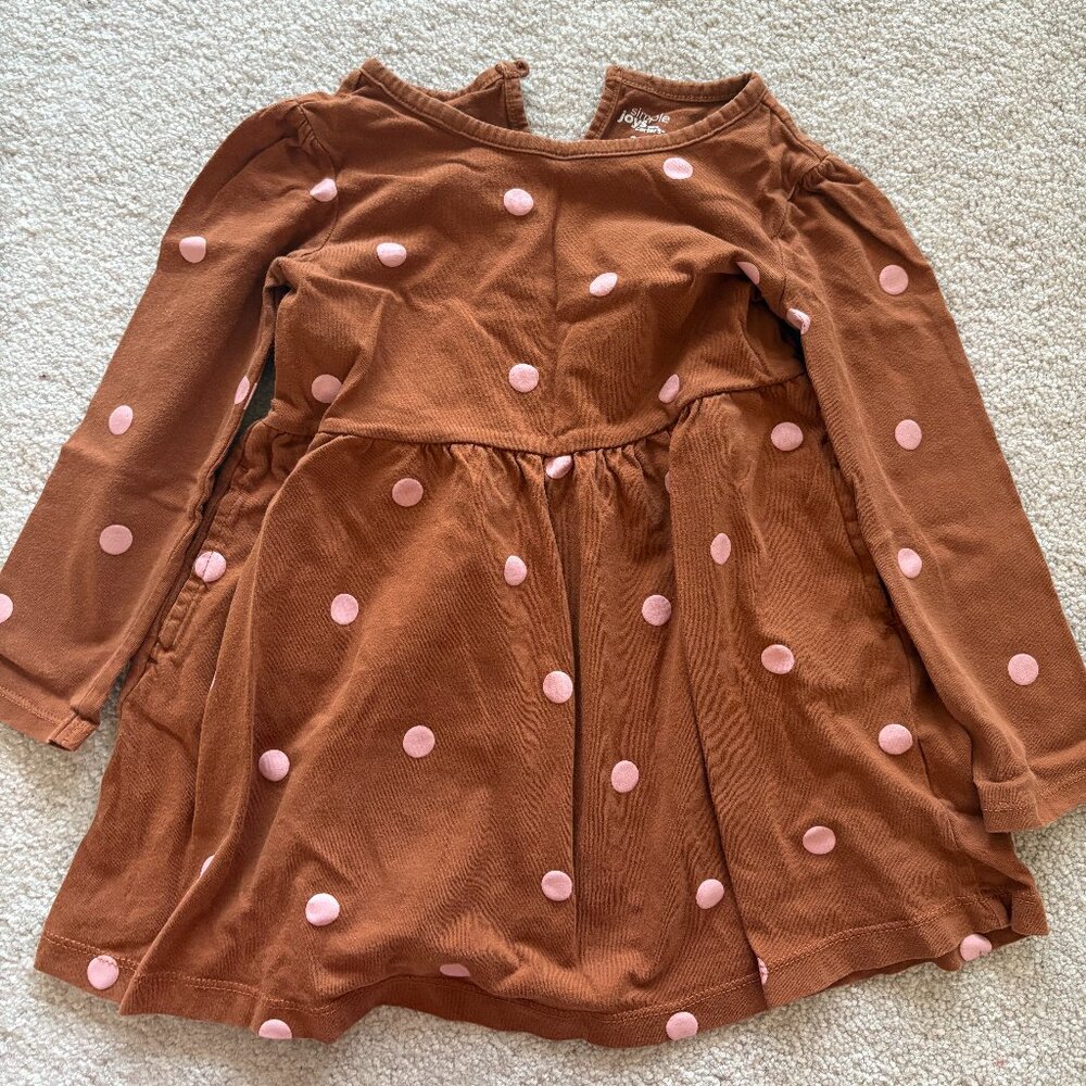 Simple Joys by Carter’s Long Sleeve Polka Dot Dress – Brown/Pink – Size 3T